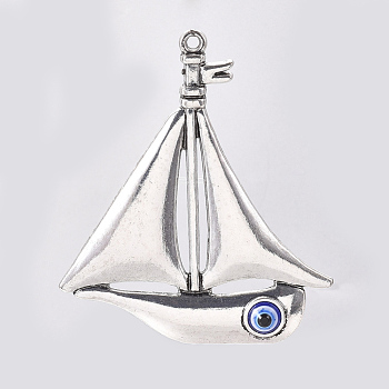 Alloy Enamel Big Pendants, Sailboat, Antique Silver, 79x67x5.5mm, Hole: 3mm