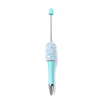 Plastic Beadable Pens, Resin Rhinestone Ball-Point Pen, for DIY Personalized Pen, Light Sky Blue, 145x16mm