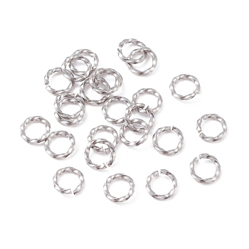 304 Stainless Steel Jump Rings, Open Jump Rings, Twisted, Stainless Steel Color, 18 Gauge, 6x1mm, Inner Diameter: 4mm