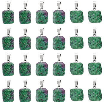 24Pcs Natural Ruby in Zoisite Pendants, with Stainless Steel Snap On Bails, Nuggets, Stainless Steel Color, 15~35x10~20x5~15mm, Hole: 3x7.5mm