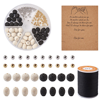 DIY Woven Bracelets Making Kits, Including Synthetic & Natural Lava Rock Beads, Brass Spacer Beads, Waxed Polyester Cord, Mixed Color, Lava Rock Beads: 40pcs/set