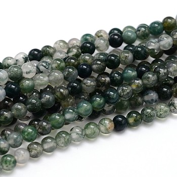 Natural Gemstone Round Bead Strands, Moss Agate, 4mm, Hole: 1mm, about 100pcs/strand, 16 inch