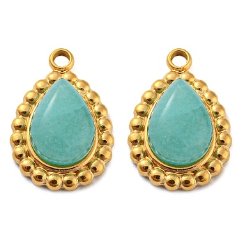 Natural Amazonite 304 Stainless Steel Teardrop Charms, Golden, 14x10x5mm, Hole: 1.5mm