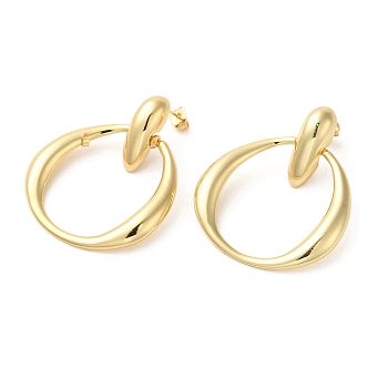 Real 18K Gold Plated Brass Dangle Stud Earrings, Long-Lasting Plated, Cadmium Free & Lead Free, Ring, 46.5x40mm
