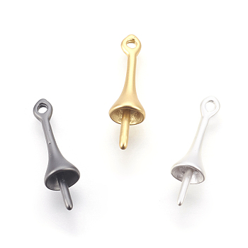 Brass Peg Bails Pendants, For Half Drilled Beads, Long-Lasting Plated, Lead Free & Cadmium Free & Nickel Free, Matte Style, Mixed Color, 16x4.5mm, Hole: 1.2mm, Pin: 0.8mm