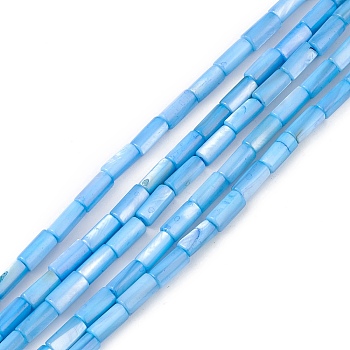 Natural Freshwater Shell Dyed Beads Strands, Column, Cornflower Blue, 8x4mm, Hole: 0.8mm, about 46pcs/strand, 14.96''(38cm)