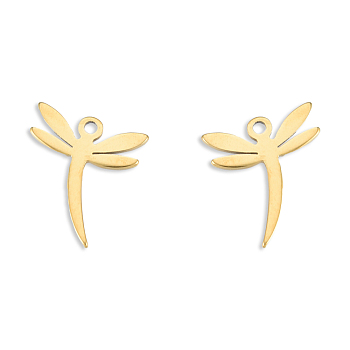 Ion Plating(IP) 201 Stainless Steel Charms, Dragonfly, Real 18K Gold Plated, 12.5x11x1mm, Hole: 1.5mm
