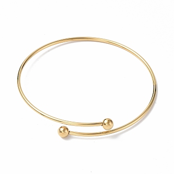 Ion Plating(IP) Adjustable 304 Stainless Steel Wire Cuff Bangle Making, with Irremovable Ball, Real 18K Gold Plated, Inner Diameter: 2-3/4 inch(7.1cm)