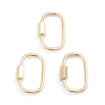 Brass Screw Carabiner Lock Charms, for Necklaces Making, Oval, Real 18K Gold Plated, 25x16x2mm, Screw: 7.5x4x4.5mm