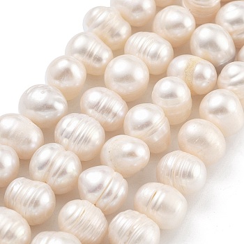 Natural Cultured Freshwater Pearl Beads Strands, Potato, Beige, 8~9mm, Hole: 0.6mm, about 22~23pcs/strand, 6.50 inch(16.5cm)