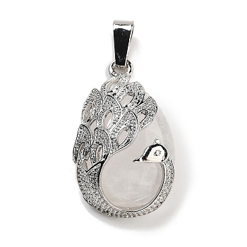 Natural Quartz Crystal Teardrop Pendants, Alloy Peacock Rock Crystal Charms, Platinum, 33x19x10mm, Hole: 3.5x9mm