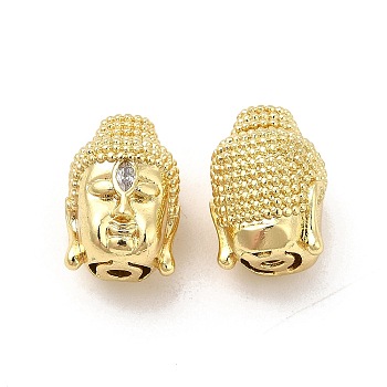 Brass Cubic Zirconia Beads, Buddha, Real 18K Gold Plated, 14x9.5x10.5mm, Hole: 1.8mm