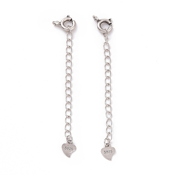 925 Sterling Silver Chain Extenders, with Spring Ring Clasps & Charms, Heart, Antique Silver, 59x5.8mm, Hole: 1.6mm