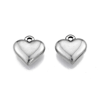 201 Stainless Steel Charms, Heart, Stainless Steel Color, 13x13x4mm, Hole: 1.4mm