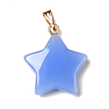 Glass Pendants, with Golden Plated Iron Findings, Star, Cornflower Blue, 23x20x6mm, Hole: 6x2mm