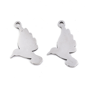 201 Stainless Steel Pendants, Stamping Blank Tag, Laser Cut, Hummingbird, Stainless Steel Color, 20x12x0.9mm, Hole: 1.5mm