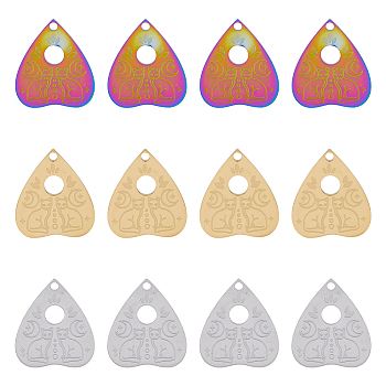 12Pcs 3 Colors 304 Stainless Steel Pendants, Heart with Cat Charms, Mixed Color, 25x22x1.4mm, Hole: 2mm, 4pcs/color