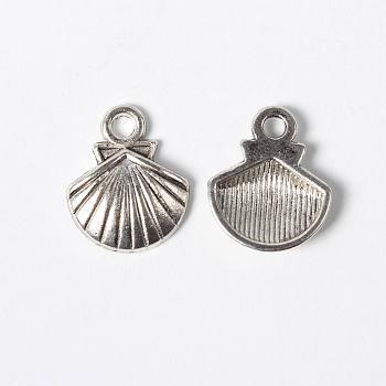 Tibetan Style Alloy Charms, Lead Free and Cadmium Free, Shell, Antique Silver, 14x11.8x2.8mm, Hole: 2mm