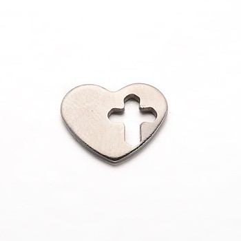 Heart with Cross 304 Stainless Steel Charms, Stainless Steel Color, 10x12.5x1mm, Hole: 6x4mm