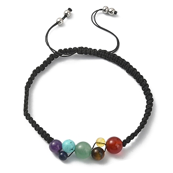 Natural & Synthetic Mixed Gemstone Braided Bead Bracelet, Chakra Theme Adjustable Bracelets for Women, Inner Diameter:  2-1/8~3-1/2 inch(5.5~8.8cm)