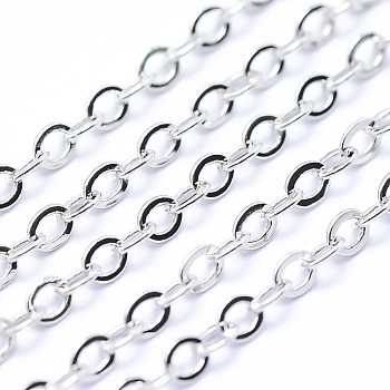 Eco-Friendly Brass Cable Chains, Soldered, Long-Lasting Plated, Flat Oval, Real Platinum Plated, Link: 2.5x2x0.3mm