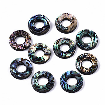 Natural Abalone Shell/Paua Shell Beads, Donut, Colorful, 18.5x3.5mm, Hole: 1mm