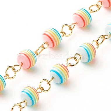 1 chaînes à maillons de perles rondes à motif de rayures en résine faites à la main(AJEW-SZ0002-01A)-2