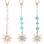 3Pcs 3 Colors Zinc Alloy Sun Pendant Decorations, with Dyed Natural Gemstone Beads, for Car Hanging Ornaments, Mixed Color, 208mm, 1pc/color(AJEW-SC0031-24)