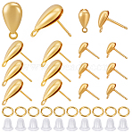 Teardrop Brass Stud Earring Findings, with Brass Jump Rings and Plastic Ear Nuts, Nickel Free, with Loop, Real Gold Plated & Real Platinum Plated, 12~17x8.5~9mm, Hole: 0.9~1.8mm, Pin: 0.7~0.8mm(KK-CN0003-41)