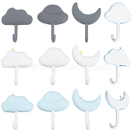 3 Sets 3 Colors Sky Theme Cloud & Moon Shape Traceless Adhesive Wall Hooks, ABS & PVC Sticky Hook Hanger, Mixed Color, 75~81x55.5~61x25.5~26mm, 3pcs/set, 1 set/color(AJEW-GF0006-94)