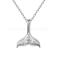 SHEGRACE Rhodium Plated 925 Sterling Silver Pendant Necklaces, with 925 Stamp, Whale Tail Shape, Platinum, 15.75 inch(JN766A)
