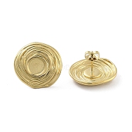 304 Stainless Steel Stud Earrings, Flat Round, Real 14K Gold Plated, 22.5x21.5mm(EJEW-P258-43G)