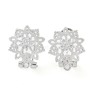 Hollow Flower Brass Micro Pave Cubic Zirconia Stud Earrings Finding, with Horizontal Loops, Cadmium Free & Lead Free, Platinum, 18x15mm, Hole: 1.2mm, Pin: 0.8mm(KK-E083-14P)