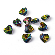 Faceted Heart Electroplated Glass Pendants, Silver Plated Bottom, Colorful, 14x14x8mm, Hole: 1.5mm(X-EGLA-R082-04)