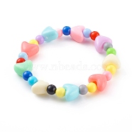 Acrylic Kids Bracelets, Stretch Beaded Bracelets, with Heart Plastic Beads, Colorful, Inner Diameter: 1-3/4 inch(4.3cm)(BJEW-JB06116-04)