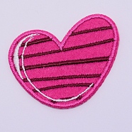 Computerized Embroidery Cloth Iron on/Sew on Patches, Costume Accessories, Appliques, Heart with Stripe Pattern, Camellia, 42x53x1.5mm(DIY-TAC0007-81)