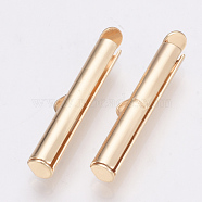 Brass Slide On End Clasp Tubes, Slider End Caps, Light Gold, 6x25x4mm, Hole: 1x3mm, Inner Diameter: 3mm(KK-Q747-11G-KC)