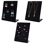 Elite 3Pcs 3 Styles Velvet Finger Ring & Necklace & Earring Display Stands, Jewelry Display Rack, L-Shaped, Rectangle, with Imitation Pearl Head Pins, Black, 19.5~20x9.8~10.5x24.2~25.3cm, 1pcs/style(ODIS-PH0001-60A)