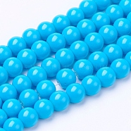 Painted Glass Bead Strands, Baking Paint, Round, Deep Sky Blue, 10mm, Hole: 1.3~1.6mm, about 80pcs/strand, 31.4 inch(DGLA-S071-10mm-12)