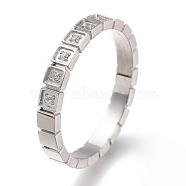 304 Stainless Steel Finger Rings, with Clear Cubic Zirconia, Rectangle, Stainless Steel Color, US Size 6~9, Inner Diameter: 16~19mm(RJEW-F110-08P)