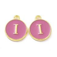 Golden Plated Alloy Enamel Charms, Cadmium Free & Lead Free, Enamelled Sequins, Flamingo, Flat Round with Letter, Letter.I, 14x12x2mm, Hole: 1.4mm(ENAM-XCP0001-13I)