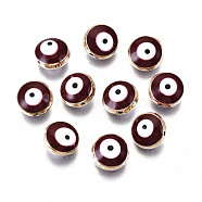 Alloy Enamel Beads, Evil Eye, Brown, 10x5mm, Hole: 1mm(ENAM-WH0047-14L-10mm)