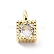 Rack Plating Brass Micro Pave Cubic Zirconia Pendants, Cadmium Free & Lead Free, Long-Lasting Plated, Square, Real 18K Gold Plated, 8x5x3mm, Hole: 1.8mm(KK-P247-11G)