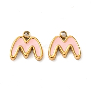 304 Stainless Steel Enamel Charms, Real 14K Gold Plated, Letter, Letter M, 7.5x8x1.3mm, Hole: 1.2mm(STAS-L022-292G-M)