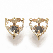 Brass Cubic Zirconia Charms, Nickel Free, Heart, Real 18K Gold Plated, Black, 10x8.5x6.5mm, Hole: 1mm(KK-T050-06G-01-NF)