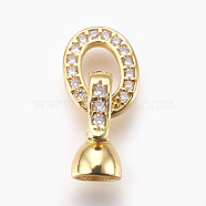 Brass Micro Pave Cubic Zirconia Fold Over Clasps, Oval, Clear, Real 18K Gold Plated, 18mm, Inner: 4mm(KK-P164-10G)