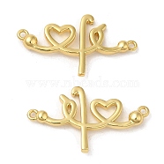 Rack Plating Brass Connector Charms, Heart Links, Lead Free & Cadmium Free, Long-Lasting Plated, Real 18K Gold Plated, 15.5x27x3mm, Hole: 1mm(KK-C030-15G)