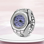 201 Stainless Steel Stretch Watchband Finger Ring Watches, Flat Round Quartz Watch for Unisex, Lilac, 15x18mm, Watch Head: 19x27mm, Watch Face: 11.5mm(WACH-G018-03P-06)
