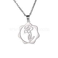 Stainless Steel Pendant Necklaces, March Daffodil, 16.14~19.69 inch(41~50cm)(PW-WG57218-12)