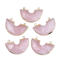 Electroplate Natural Rose Quartz Semi Circle Pendants, with Iron Findings, Faceted, Half Round, Golden, 28~28.5x41x5~7mm, Hole: 2.5mm(G-S344-42G)